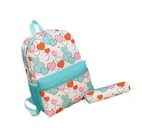 uikios Ensemble sac à dos et pochettes à stylos pour garçons et filles avec grande capacité et sangle réglable, Green Love, 26x12x37cm