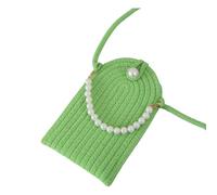 uikios Épaule tissée 2 designs élégants 6 couleurs tissu coton téléphone crochet épaule femme, Vert, Pearl pendant
