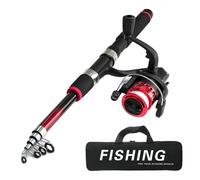 uikios Kit de pêche débutant comprenant canne télescopique flotteur appâts en métal connecteur moulinet de pêche épuisette et sac de rangement