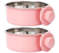 uikios Lot de 2 grandes gamelles à suspendre en acier inoxydable de 650 ml avec base antidérapante pour chiens et chats