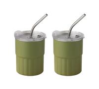 uikios Lot de 2 tasses à café empilables en acier inoxydable 304 avec paille et couvercle pour le camping