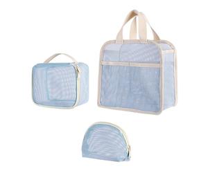 uikios Lot de 3 trousses de maquillage à séchage rapide avec fermeture éclair pour voyage et salle de sport, transport facile, bleu, as pics show