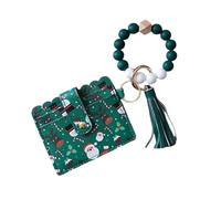 uikios Porte-clés portefeuille avec dragonne, petit porte-cartes de crédit pour femme, sac à main fin avec pompons, Vert
