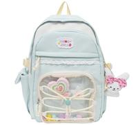 uikios Sac d'école tendance avec pendentif sophistiqué, tissu résistant aux intempéries, compartimentation, confort, résolution de transport, sac à dos d'école en nylon imperméable, Vert