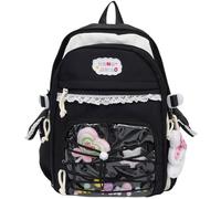 uikios Sac d'école tendance avec pendentif sophistiqué, tissu résistant aux intempéries, compartimentation, confort, résolution de transport, sac à dos d'école en nylon imperméable, Noir