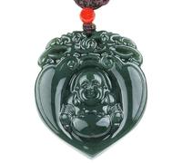 UILENAWEB Collier Bouddha Rieur en Jade Naturel Hetian, Pendentif amulette Feng Shui jadéite for la prospérité, Argent, méditation Chakra Reiki, 1 pièce