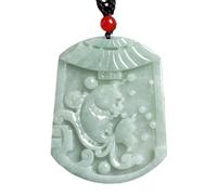 UILENAWEB Collier Pendentif en Jade de Glace émeraude Naturelle, breloque Poisson Porte-Bonheur, amulette Richesse jadéite Feng Shui for la prospérité, l'amour et Chance, 1 pièce
