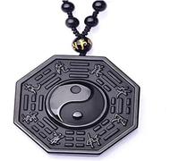 UILENAWEB Collier Pendentif Miroir Bagua en Obsidienne Noire, amulette de Protection Chinoise Feng Shui Yin Yang for Femmes, 1 pièce