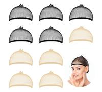 UILYNIU 10 Pièces Wig Cap pour Perruque, Filet à Perruque, Cap de Perruque, Élastique Chapeau de Perruque, Bonnet de Perruque, Filet à Cheveux de Perruque, Filet Cheveux Wig Cap Unisexe (Noir, Beige)