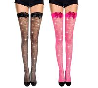 UILYNIU 2 Paires Bas Résille pour Femme, Sexy Bas en Résille Collants Résille, Collants Résille Brillants à Strass pour Deguisement Fête à Thème Noël Carnaval Halloween Cosplay
