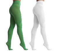 UILYNIU 2 Paires Blancs Verts Collant Femme Collant Vert Femme Collant Lutin Femme Collant Elfe Collant Vert pour Irlandais Fête à Thème Saint Patrick Cosplay (2 Paires)