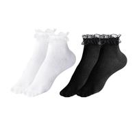 UILYNIU 2 Paires Chaussettes Blanc Noir Chaussettes de Cheville Femme, Chaussettes en Dentelle, Chaussettes à Volants, Chaussettes Femme, Chaussettes de Ballet pour Filles Femme