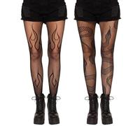 UILYNIU 2 Paires Collants Bas Résille pour Femmes Cuisse Haute Élastique Taille Haute Fantaisie Sexy (FR/ES, Alpha/Lettres, M, L, Taille Normale, 2 Paires)