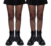UILYNIU 2 Paires Collants en Maille Noir pour Filles, Ballet Leggings Collants Résille Brillants à Strass pour Enfants, de Danse, Bas en Résille pour Gymnastique Danse Cosplay Ballet Fêtes