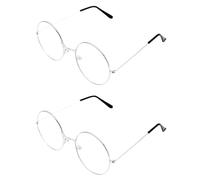 UILYNIU 2 paires d'accessoires ronds argentés avec verres transparents, lunettes pour enfants, lunettes rondes noires bordées en métal, fausses lunettes pour père Noël, nerds (2 paires)