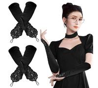 UILYNIU 2 paires fête de Mariage Filles Femmes Gants de Satin,Gants sans Doigts Dentelle mariée Gants,pour la soirée de mariée Noir, Charleston Noir Adulte pour Les Années 1920 Fêtes (noir)
