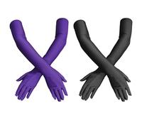 UILYNIU 2 Paires Gant de Longs Soirée Femme, Années 1920 Gants Long Satin Élégants, Accessoire de Années 80 Noir Longs Gants De Danse Gants D'opéra Déguisements Gants pour Femme Halloween Noël (55CM)