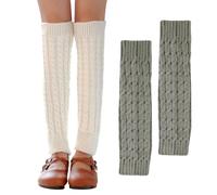 UILYNIU 2 Paires Jambières pour Femmes, Jambières Tricotées, Jambière Femmes Hiver, Guêtres Femme Tendance, Tricotées Guetre, Accessoires de Patinage Ballet Yoga Fête des Années 80 (Blanc, Gris)
