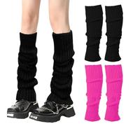 UILYNIU 2 Paires Knit Jambières pour Femmes Filles, Chaussettes Boot Genouillères Chaudes, Jambières Néon Gants pour Années Fêtes à Thème Carnaval Danse Patinage