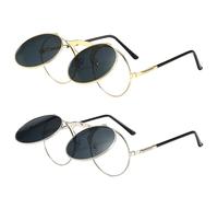 UILYNIU 2 Paires Lunette Soleil Steampunk Rabattable, Ronde Flip up Lentille Lunettes de Soleil pour Femme Homme, Métal Cadre Protection UV400 Classique Rétro Lunettes pour Voyage Pêche Sports (2PCS)