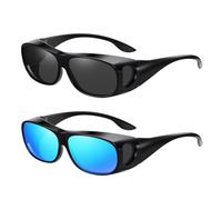 UILYNIU 2 Paires Surlunettes de Soleil Polarisées Homme Femme, UV400 Sur-lunettes Polarisantes pour Porteurs de Lunettes, Lunettes de Soleil Tendance Carrées pour la Conduite, Cyclisme, Sport (2PCS)