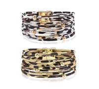 UILYNIU 2 Pièces Bracelet Léopard en Cuir avec Boucle Magnétique pour Femmes Filles Bracelets Enroulés en Cuir Multicouche, Boho Bracelet Manchette pour Accessories de Costume Fête Carnaval
