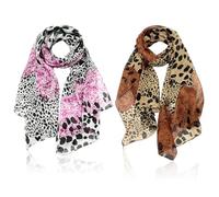 UILYNIU 2 Pièces Femme Écharpe à Imprimé Léopard, Femme Foulard Foulards Mousseline, Chale Femme Stylé et ÉLégant, 160 x 50cm Longues Wraps Châle pour Dames (2PCS)