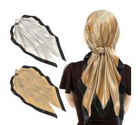 UILYNIU 2 Pièces Foulard Carré pour Femmes, 90 x 90 cm Carrés Satin Foulards Cheveux Bandeau Bandana Femme, Légère Élégant Echarpe en Soie, Impression Foulard, Satiné Foulard Écharpe