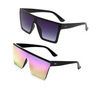 UILYNIU 2 Pièces Lunettes de Soleil Carrées Surdimensionnées, Rectangulaire verres fumés Femme Homme, Flat Top Sunglasses, Lunettes de Soleil Grandes, Dégradé et Noir