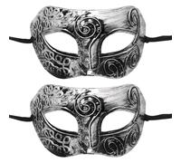 UILYNIU 2 Pièces Masque de bal Masqué pour Homme, Masque Vénitien Rétro Masques pour Adulte, Masque de Mardi Gras Masque de Fête de Boule pour Carnaval Halloween Soirée Costume Fête à Thème (Argent)