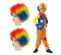 UILYNIU 2 Pièces Perruque de Clown Afro Bouclées Colorées - Déguisement Costume Cirque Accessoires pour Fête Disco Halloween Carnaval (Coloré)