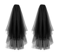 UILYNIU 2 Pièces Voile de mariée court avec peigne bord ruban 60-80 cm voile de mariée en tulle à 2 niveaux Mariage Noir Tulle pour Déguisements de Soirées Fête Reprises de Banquet