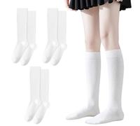 UILYNIU 3 Paires de Chaussettes Hautes pour Femmes et Filles, de Genou pour Uniforme, Accessoires de Costume Halloween Fête de Noël Quotidien (Blanc)