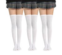 UILYNIU 3 Paires Femme Hautes Montantes Chaussettes Hautes pour Filles et Femmes, Chaussettes de Genoux Longues Cuisse pour Halloween Fête de Noël Usage Quotidien (Blanc)
