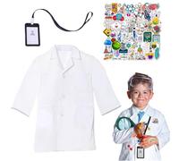 UILYNIU 3 Pièces Blouse de Laboratoire Enfant Blouse Blanche Enfant Blouse Chimie Blouse Blanche Lycée pour étudiant Cosplay (FR/ES, Alpha/lettres, S, M, Taille normale, Taille normale, 3 pcs)