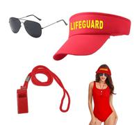 UILYNIU 3 Pièces Costume de Sauveteur, Accessoires de Sauveteur Casquette Visière Rouge Sifflet Lunettes de Soleil, Deguisement Plage Chapeau per Adultes Homme Femme Costume Carnaval Halloween (3PCS)