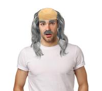 UILYNIU 3PCS Lot de Perruque Demi Chauve Perruque de Grand père Moustache Perruque Homme Costume de Grand père Perruque Professeur Perruque Chauve Accessoires Costume Homme pour Fête Halloween (3PCS)