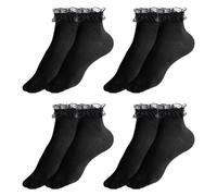 UILYNIU 4 Paires Noires Chaussettes Volants Femme Coton Chaussettes Ballet Mignonnes Rockabilly pour femme Filles (Noir)