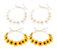 UILYNIU 4 Pièces Bandeaux Marguerites, Fleur Artificiel Serre Tête Headband Marguerite, Couronnes de Fleurs Bandeau, Headband Réglable pour Fête Femmes Filles Séances Mariage Voyage (Blanc, Jaune)