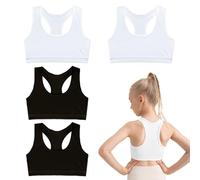 UILYNIU 4 Pièces Brassières pour Filles, Soutien-Gorge D'entraînement sans Couture, Bra Gilet, Soutien-Gorge en Coton, sous-Vêtements, Soutien-Gorge de Sport pour Enfants 9 à 14 Ans (Noir, Blanc)