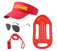 UILYNIU 4 Pièces Costume de Sauveteur Homme Femme Accessoires Sauveteur Casquette Visière Sifflet Lunettes de Soleil Bouée de Sauvetage, Deguisement de Plage per Adultes Halloween Carnaval (4PCS)