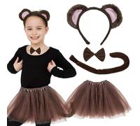UILYNIU 4 Pièces Costumes de Singe Animal, Bandeau d'Oreilles de Singe et Longue Queue de Singe Noeud Papillon Tutu Jupe, Déguisement Animaux pour Enfant Fille Cosplay Halloween Carnaval Fête (Singe)