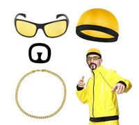 UILYNIU 4 Pièces Deguisement annee 80 homme Hip hop 80s 90s Accessoires de Rappeur Années 80/90 Convient pour Concerts de Rap Cosplay lunettes de soleil rétro Collier Pendentif(4 pcs)