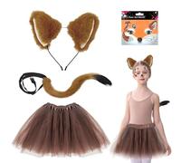 UILYNIU 4 Pièces Déguisement Renard pour Enfants, Bandeau de Oreilles Longue Queue Stickers Tatouage Visage Tutu Jupe, Animal Costumes pour Halloween Carnaval