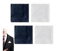 UILYNIU 4 Pièces Hommes Mouchoirs Carrés de Poche, Pochette de Costume, Satin Hanky pour Mariage Soirée Business (Blanc, Bleu Marine)