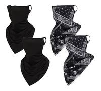 UILYNIU 4 Pièces Masques de Moto Écharpe de Cou Visage Triangle Masque Bandana Escalade Chasse et Autres Sports Respirant Léger Protection contre les UV (Noir)
