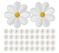 UILYNIU 40 Pièces Patch Thermocollant, Fleur Broderie Patch Thermocollant, Patchs Brodés, Patchs de Fleurs de Marguerite, Patches à Repasser pour Vêtements, Jeans, Réparation et Décoration (Blanc)