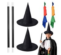 UILYNIU 6 Pièce Kit de Magie Costume pour Adulte Enfants, Magique Chapeau de Sorcière Baguette Magique Foulard Colore Changeante, Jeux de Tours de Magie Faciles pour Les Débutants Apprendre (6PCS)