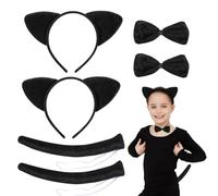 UILYNIU 6 Pièces Ensemble Costume Animal Oreilles De Chat Bandeau Noeud Papillon, Costume de Déguisement, Ensemble Habillage Animaux pour Halloween Cosplay Fête à Thème Animalier (Noir)