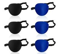 UILYNIU 6 Pièces Oculaires pour Adultes et Enfants, Patch d'Oeil Strabisme, Patchs Oculaires Réglables, Cache-œil Oculaires Réglable, Cache-Oeil Élastique, Cache-Oeil Pirate (Noir, Bleu)